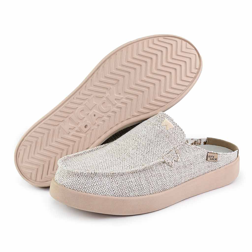 Barbeach Mule Woven Canvas Oat Slip-On Shoe - KickBack Shoes