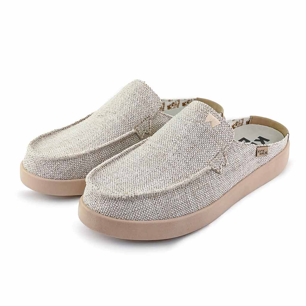 Barbeach Mule Woven Canvas Oat Slip-On Shoe - KickBack Shoes