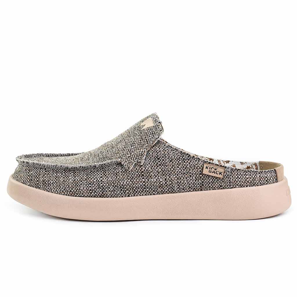 Barbeach Mule Woven Canvas Brown Slip-On Shoe - KickBack Shoes