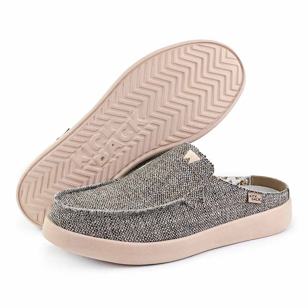 Barbeach Mule Woven Canvas Brown Slip-On Shoe - KickBack Shoes