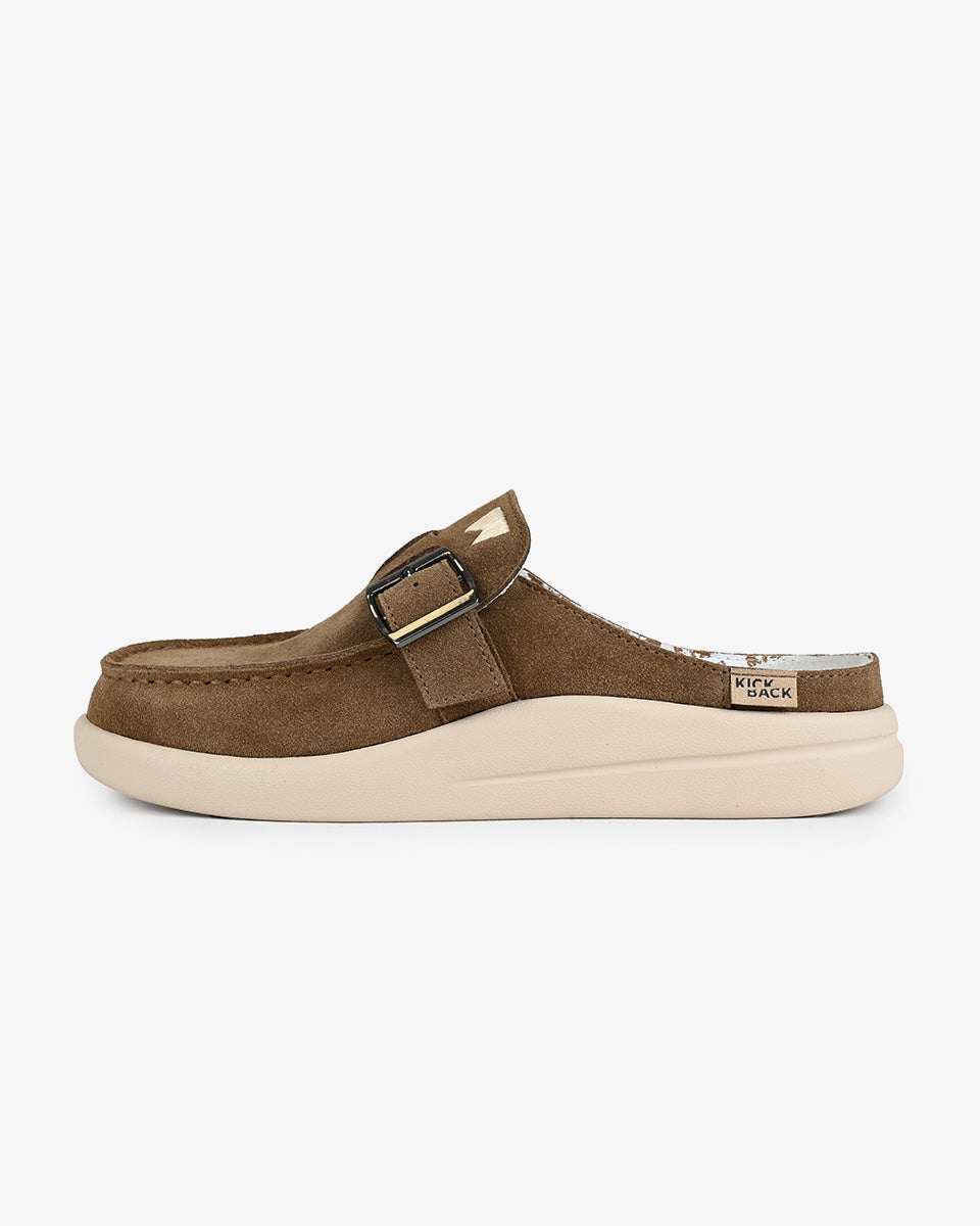 Marty Suede Khaki Brown Women's Slip-On Loafer with Strap