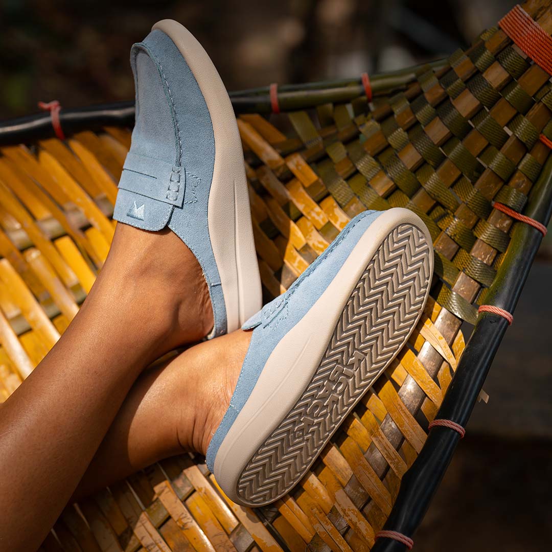 ちば様【KICKIN YOUTH】Mohican Derby Shoes Sandy Geo Weave Grey Blue Women's Slip-On Loafer | KickBack